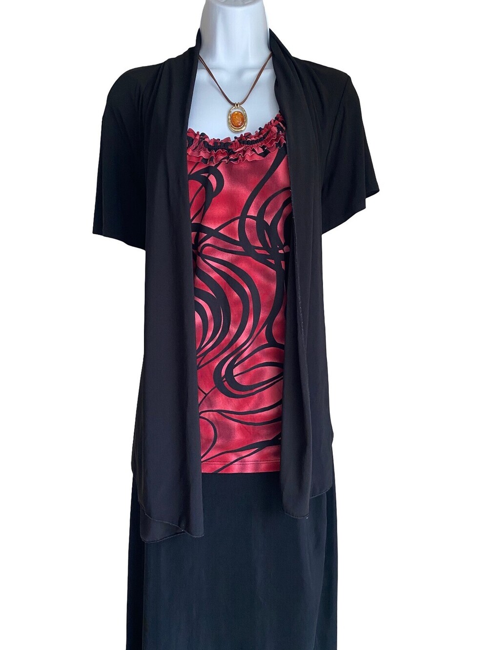Y2K Perceptions Women's Plus 2X Black Vampire Red Layered Blouse Whimsigoth Goth